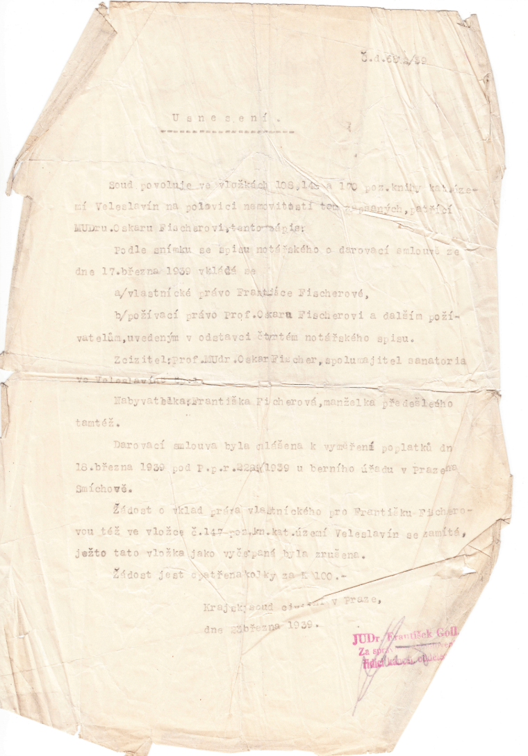 The donation contract, 17 March 1939