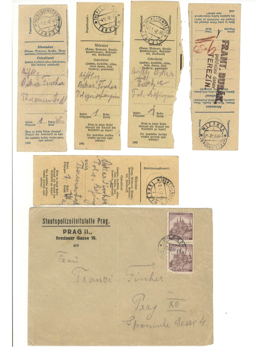 Parcel counterfoils and a Gestapo envelope
